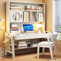 实木书桌书架一体家用中小学生学习桌卧室电脑桌简约儿童写字桌子