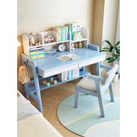 实木儿童学习桌初中生小学生写字桌卧室书桌书架一体简约电脑桌子