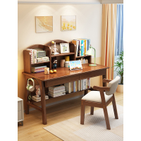 实木儿童学习桌学生写字桌电脑桌书架一体床边桌卧室电脑桌椅组合