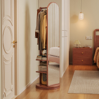 实木全身镜落地镜家用卧室穿衣镜子置物架可旋转移动衣帽架试衣镜