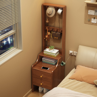 实木床头柜挂衣架一体家用卧室床边置物架收纳柜简约现代衣帽架