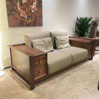 新中式禅意黑胡桃白蜡木沙发真皮样板房办公室酒店民宿高端家俱