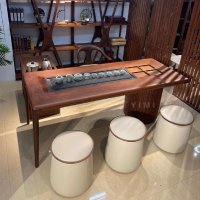 新中式茶桌椅大板现代简约别墅高档餐桌北欧黑胡桃木全实木泡茶台