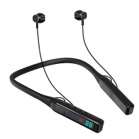 爱国者 蓝牙运动耳机 运动半入耳磁吸超长续航颈挂式耳机 蓝牙5.4/电量数显/支持TF卡 黑色 W07