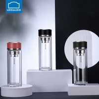 乐扣乐扣(LOCK&LOCK)双层玻璃杯男女便携水杯隔热带盖过滤家用商务办公室泡茶杯子LLG629