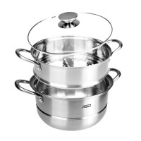 爱仕达（ASD）不锈钢加厚复底带蒸笼蒸屉 双层QVL1528-L蒸笼+蒸篦丨玻璃盖 28cm