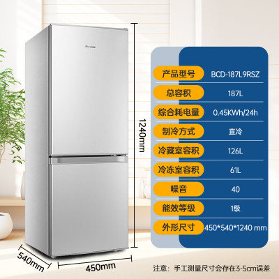 荣事达187升迷你冰箱小型家用租房冰箱宿舍小冰箱大容量节能低音BCD-187L9RSZ太空银