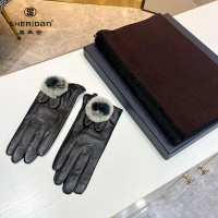 SHERIDAN喜来登女士绵羊皮加绒手套配真丝NL171208S