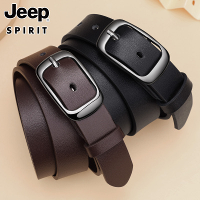 jeep正品真皮女士皮带牛皮针扣宽腰带女简约百搭时尚休闲正品裤带