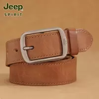 JEEP吉普棕色真皮针扣皮带男复古牛皮休闲年轻人裤带男士新款腰带