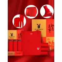 花花公子男大红色结婚本命年男士保暖内衣套装情侣秋衣秋裤女加厚