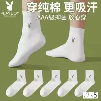 花花公子白色袜子男士冬季纯棉抗菌中筒袜男生全棉透气长袜DX