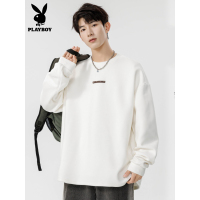 花花公子白色长袖t恤男士宽松服装春秋新款德国天鹅绒底裤男士秋季t恤