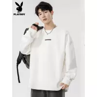 花花公子白色长袖t恤男士宽松服装春秋新款德国天鹅绒底裤男士秋季t恤