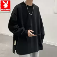 花花公子长袖t恤男士秋冬季宽松大码卫衣潮牌圆领无帽打底衫春秋