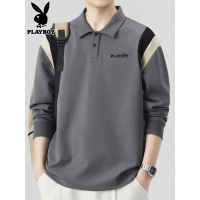 花花公子翻领长袖t恤男士上衣秋季新款高级感撞色休闲Polo衫男装