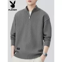 花花公子半拉炼毛衣男士立领线衣秋季新款宽松休闲打底针织衫男装