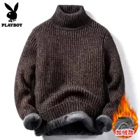花花公子高领毛衣男士加绒加厚上衣服潮流宽松冬季保暖内搭针织衫