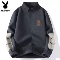花花公子假两件毛衣男款冬季保暖潮流针织衬衫领拼色休闲内搭男士