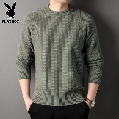 花花公子男士毛衣春秋季打底毛线衣新款潮流宽松圆领针织衫衣服男