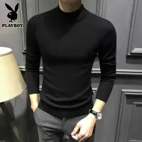 花花公子半高领毛衣男士内搭打底衫线衣春季新款修身纯色针织衫男