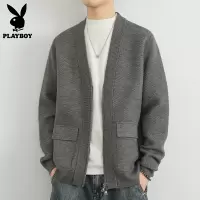 花花公子开衫毛衣男士针织衫2025年春季韩版潮流休闲灰色外套男款