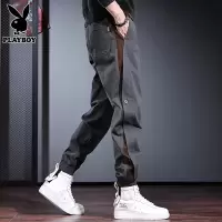 花花公子束脚休闲裤男士哈伦长裤夏季新款宽松运动拼接工装裤子男