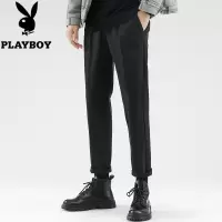 花花公子毛呢裤子男秋冬季款直筒宽松加厚西装裤2024黑色休闲长裤