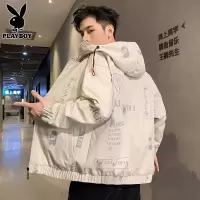 花花公子连帽外套男士短款上衣春秋季2025新款潮牌休闲运动夹克男