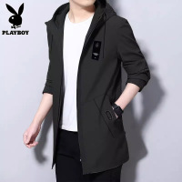 花花公子中长款风衣外套男士2024年秋季新款潮流防风连帽夹克男装