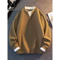 花花公子假两件毛衣男士秋冬季新款毛衫潮流宽松叠穿v领针织衫男