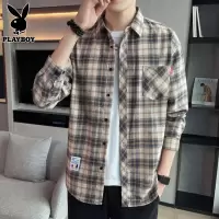 花花公子格子长袖衬衫男士衬衣2025年春季新款宽松百搭寸衫外套男