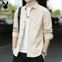 花花公子纯棉长袖衬衫男士2025年春季新款潮流宽松休闲衬衣外套男