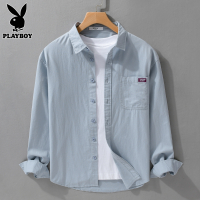 花花公子纯棉衬衫男士长袖夏季日系潮流寸衫免熨烫休闲衬衣外套男款