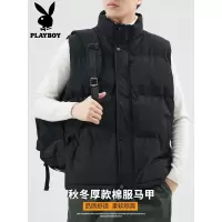花花公子棉衣马甲男士棉袄背心2025年冬季立领加厚黑色棉服外套男