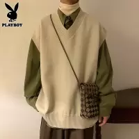 花花公子V领毛衣马甲男秋冬季日系男生学院风圆领针织衫背心外套