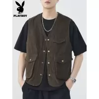 花花公子灯芯绒马甲男士工装背心2025年秋冬季新款日系马夹外套男