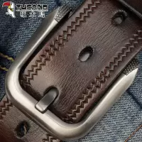 啄木鸟牛皮皮带男真皮青年腰带休闲针扣头裤带男纯手工真皮层压花