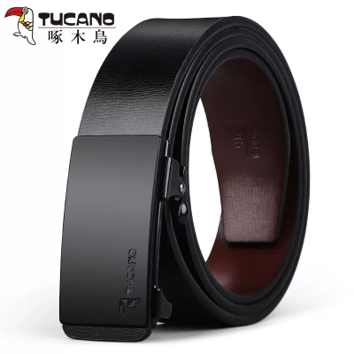 啄木鸟皮带男士真品无牙内穿自动扣腰带时尚商务无卡槽牛仔皮裤带