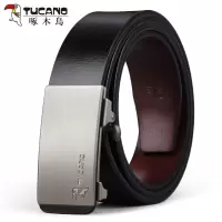 啄木鸟皮带男士真品无牙内穿自动扣腰带时尚商务无卡槽牛仔皮裤带