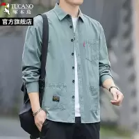 啄木鸟纯棉衬衫男士长袖2025新款春秋休闲衬衣工装外套潮寸衫