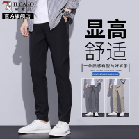 啄木鸟男士休闲裤夏季薄款2025新款直筒裤修身商务黑色西装裤子K