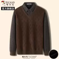 啄木鸟冬季新款中年爸爸装针织衫保暖羊毛衫男士毛衣宽松假两件C