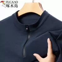 啄木鸟秋季新款中年男士爸爸装双面德绒打底衫拉链半高领长袖T恤