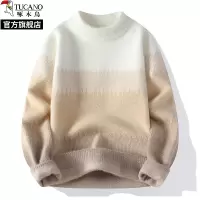 啄木鸟2024秋冬季新款圆领毛衣男士水貂一体绒加绒针织打底衫线衣