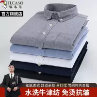 啄木鸟牛津纺商务工装男士长袖衬衫春秋免熨烫抗皱爸爸衬衫正装外套