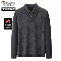 啄木鸟冬季新款加绒加厚假两件polo衫男中年爸爸装保暖内搭毛衣C
