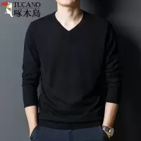 啄木鸟秋季真丝羊毛薄款中年男士套头毛衣新款桑蚕丝长袖针织衫男