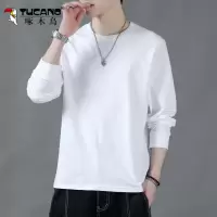 啄木鸟白色长袖t恤男纯棉秋季25新款宽松圆领休闲百搭打底衫卫衣