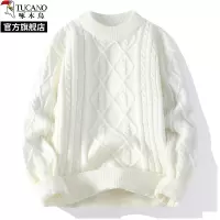 啄木鸟2025秋新款白色圆领绞花毛衣男士冬季大码针织打底衫线衣服